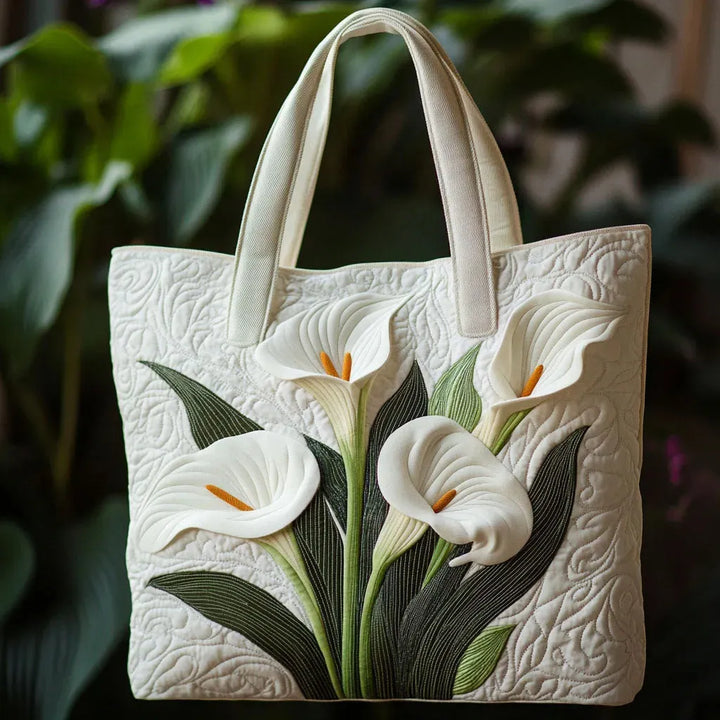 Handcrafted Quilted Bag - White Callas