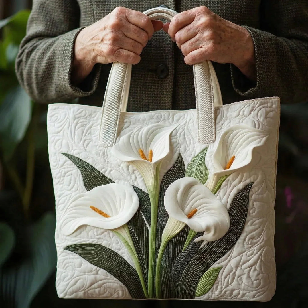 Handcrafted Quilted Bag - White Callas