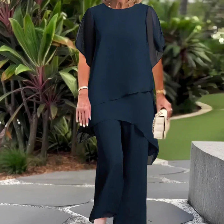 Suit with draped palazzo pant